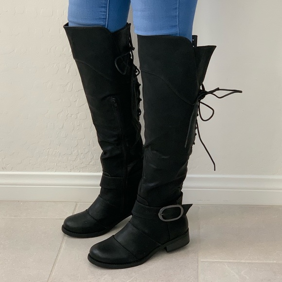 NIB Black Lace Up Back Over the Knee Boots - Picture 6 of 7